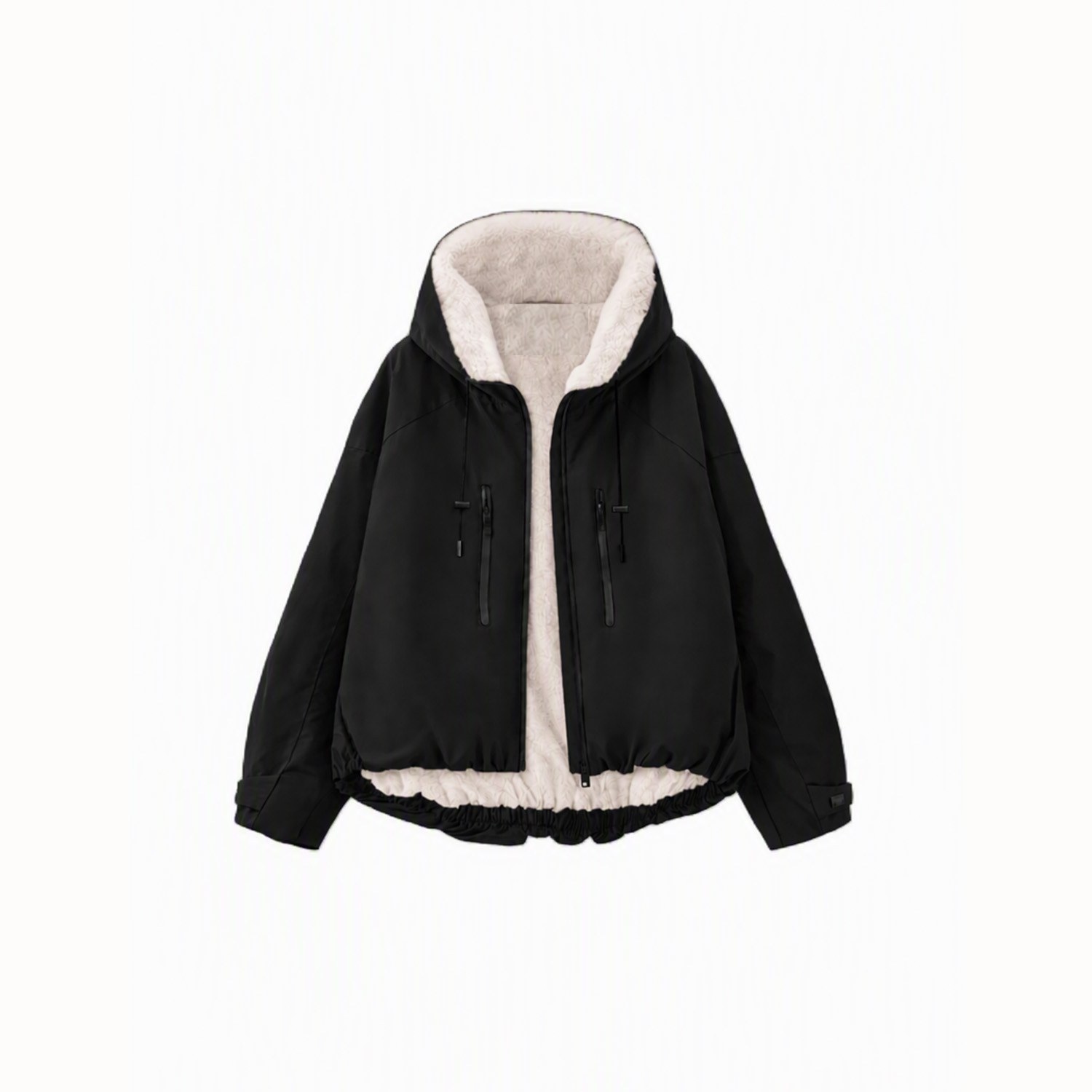 GetMod  Padded & Faux Fur Lined One Size Short Oversized Rain Jacket