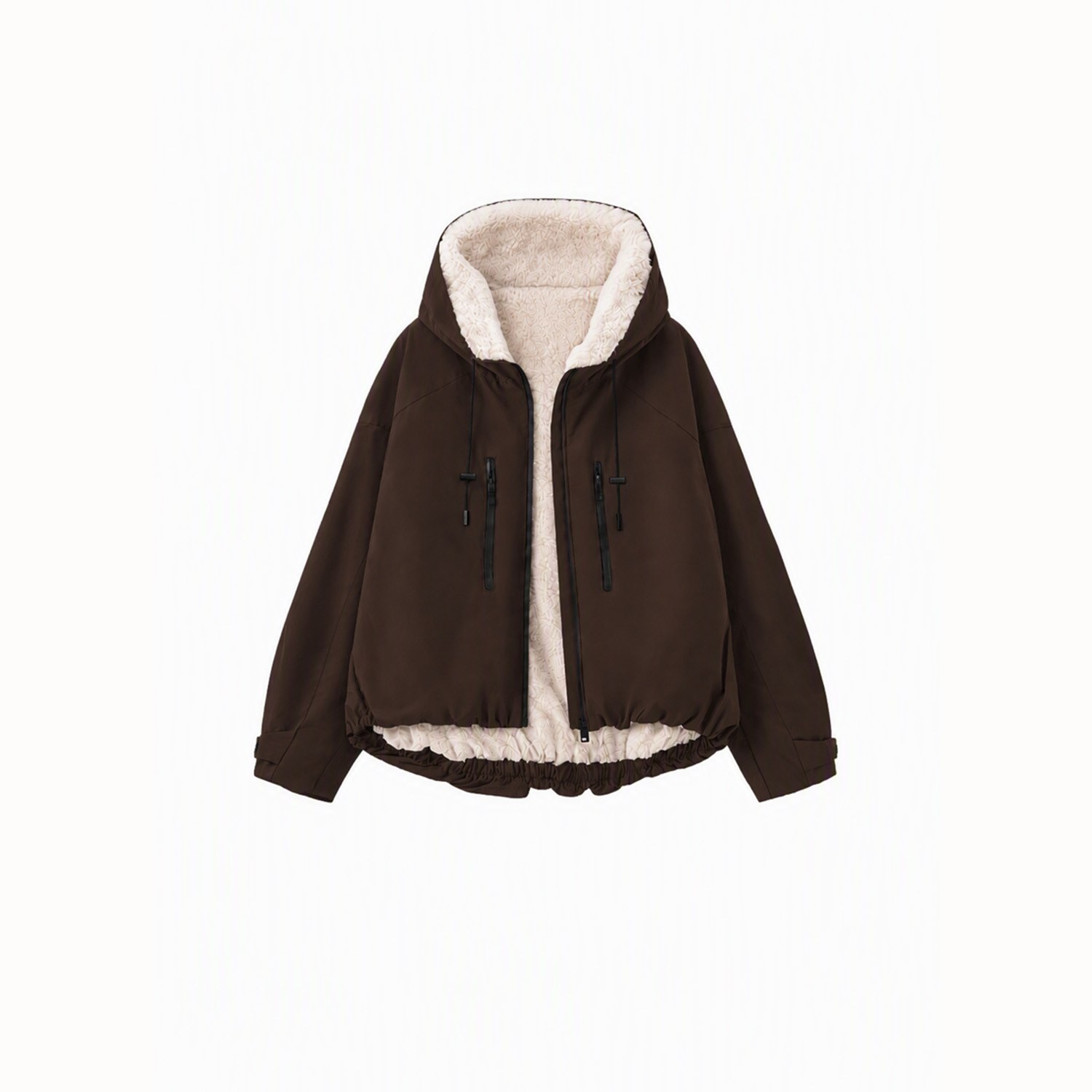 GetMod  Padded & Faux Fur Lined One Size Short Oversized Rain Jacket