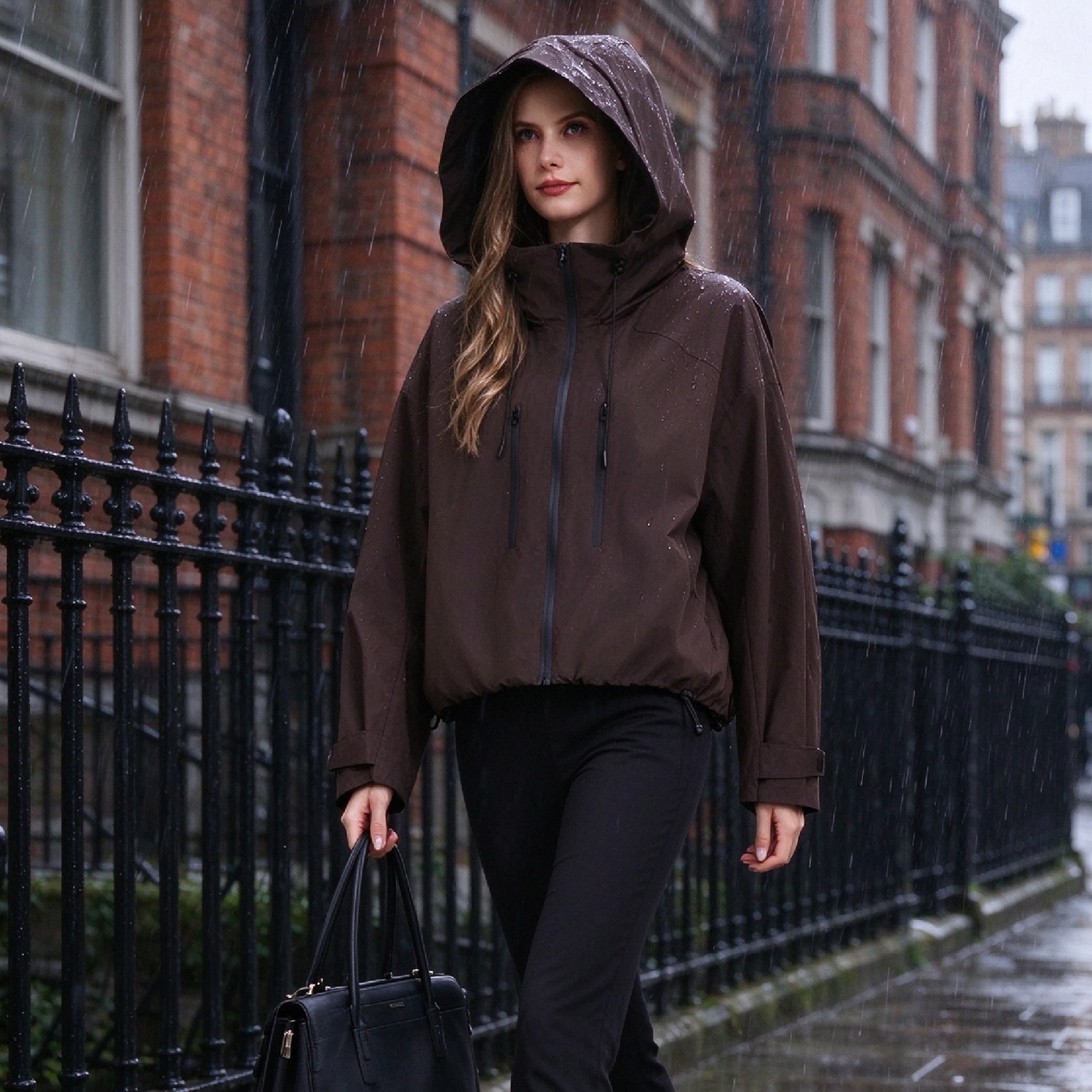 GetMod  Padded & Faux Fur Lined One Size Short Oversized Rain Jacket