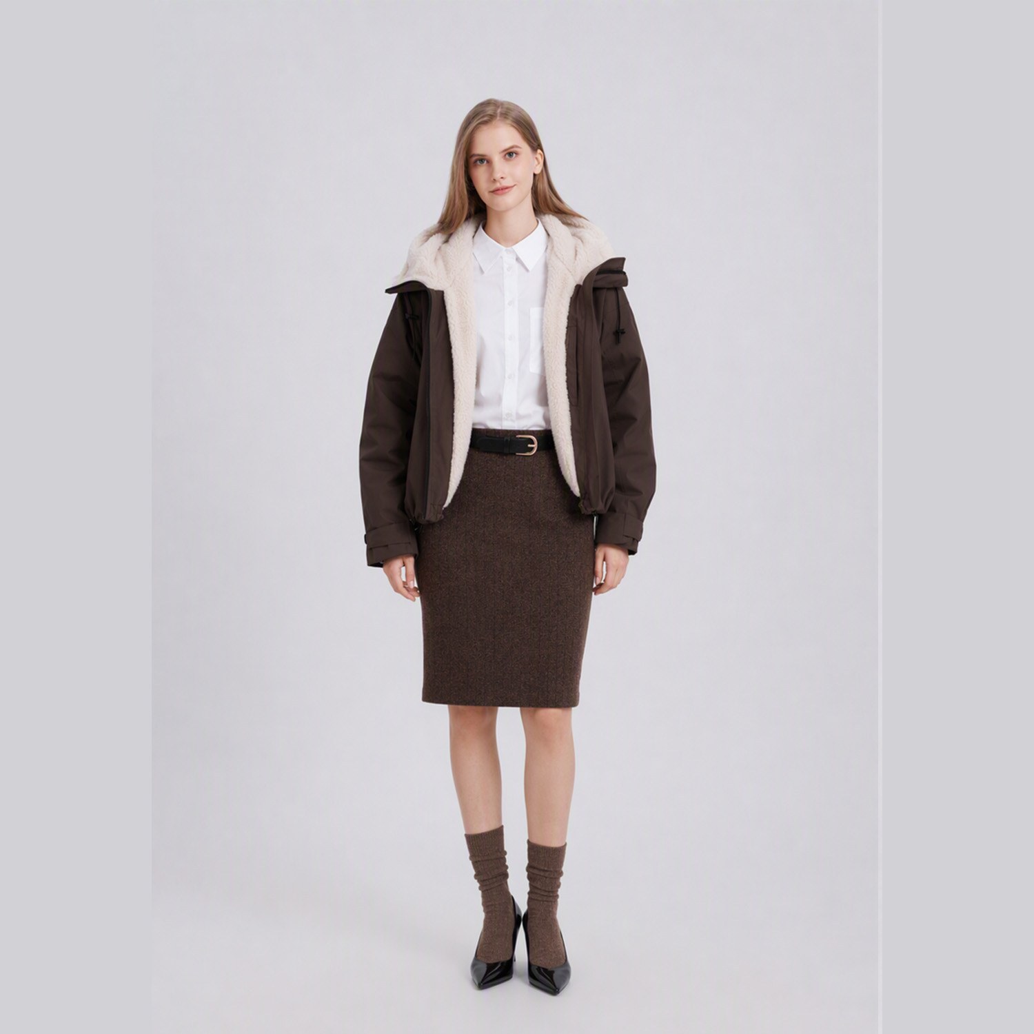 GetMod  Padded & Faux Fur Lined One Size Short Oversized Rain Jacket