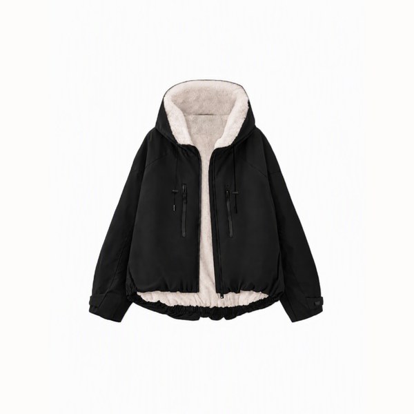 GetMod  Padded & Faux Fur Lined One Size Short Oversized Rain Jacket