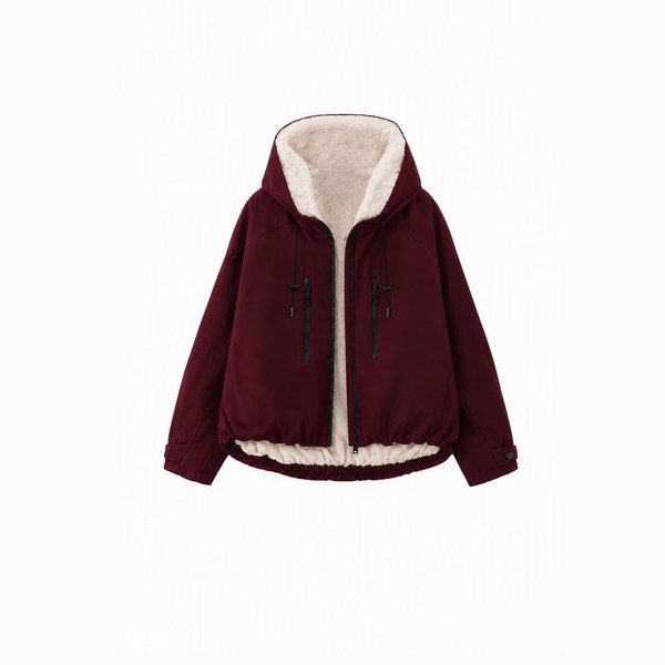 GetMod  Padded & Faux Fur Lined One Size Short Oversized Rain Jacket