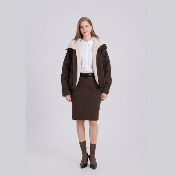 GetMod  Padded & Faux Fur Lined One Size Short Oversized Rain Jacket